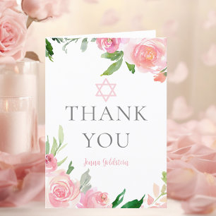 Carte De Remerciements Parti Bat mitzvah rose personnalisé juif