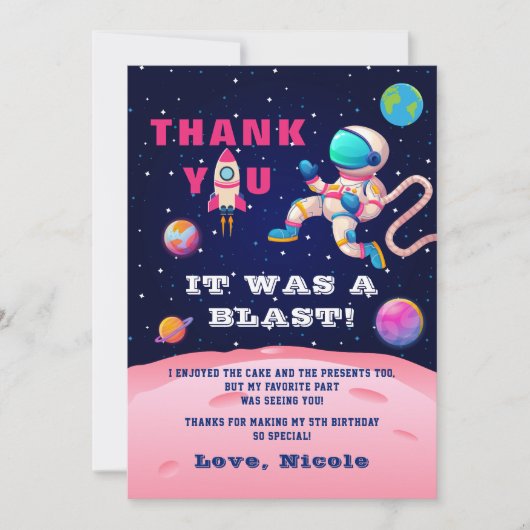 Carte De Remerciements Partie spatiale terrestre Astronaut rose Galaxie (Devant)