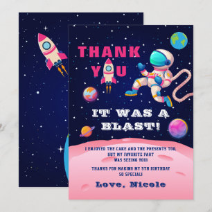 Carte De Remerciements Partie spatiale terrestre Astronaut rose Galaxie