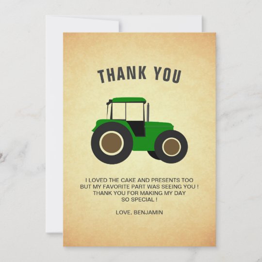 Carte De Remerciements Partie Verte D Anniversaire De Enfant De Tracteur Zazzle Be