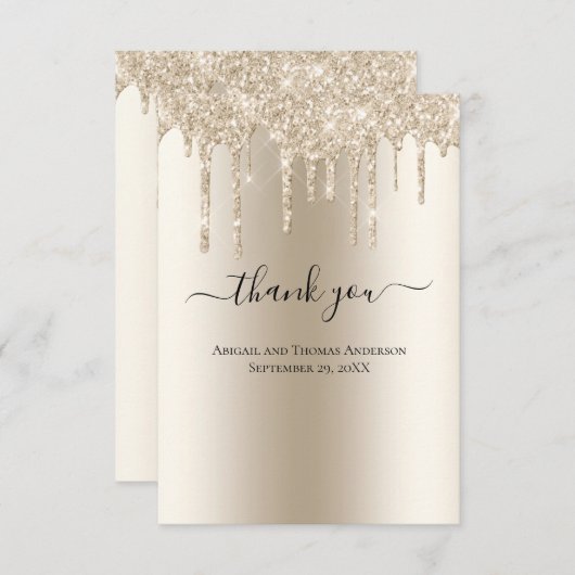 Carte De Remerciements Parties scintillant à goutte de champagne Mariage  (Devant / Derrière)