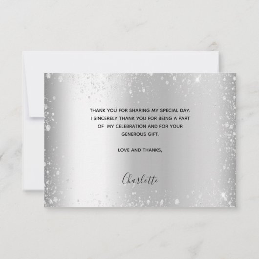 Carte De Remerciements Parties scintillant argent d'anniversaire scintill (Dos)