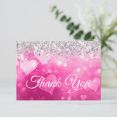 Carte De Remerciements Parties scintillant argentée brillante Coeurs rayo (Debout devant)