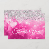 Carte De Remerciements Parties scintillant argentée brillante Coeurs rayo (Devant / Derrière)