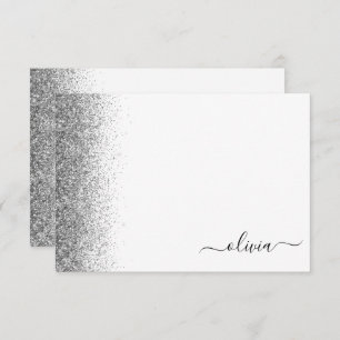 Carte De Remerciements Parties scintillant blanche en argent Script Monog