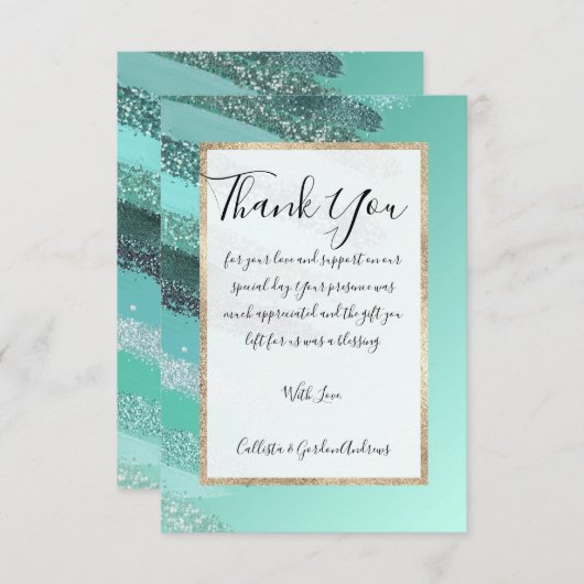 Carte De Remerciements Parties scintillant bleu vert Aquamarine Brosses p (Devant / Derrière)