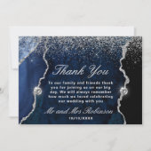 Carte De Remerciements Parties scintillant bleue et argent Agate marbre M (Devant)