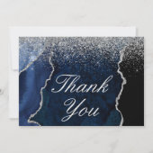Carte De Remerciements Parties scintillant bleue et argent Agate marbre M (Dos)