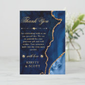 Carte De Remerciements Parties scintillant bleue et or Agate et marbre Ma (Debout devant)