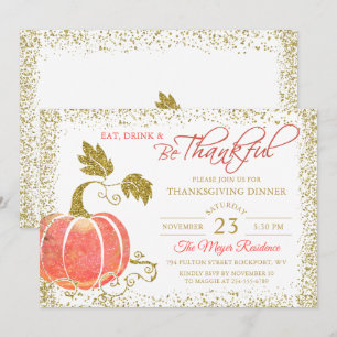 Carte De Remerciements Parties scintillant citrouille Thanksgiving Dîner