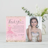 Carte De Remerciements Parties scintillant classique en or rose pâle Quin (Debout devant)