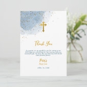 Carte De Remerciements Parties scintillant d'aquarelle bleu Croix d'or Ba (Debout devant)