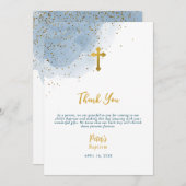 Carte De Remerciements Parties scintillant d'aquarelle bleu Croix d'or Ba (Devant / Derrière)