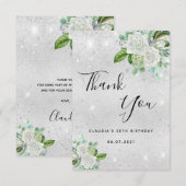 Carte De Remerciements Parties scintillant d'argent d'anniversaire fleuro (Devant / Derrière)