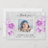 Carte De Remerciements Parties scintillant d'argent d'anniversaire violet (Dos)