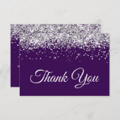 Carte De Remerciements Parties scintillant d'argent foncé violet doux 16 (Devant / Derrière)