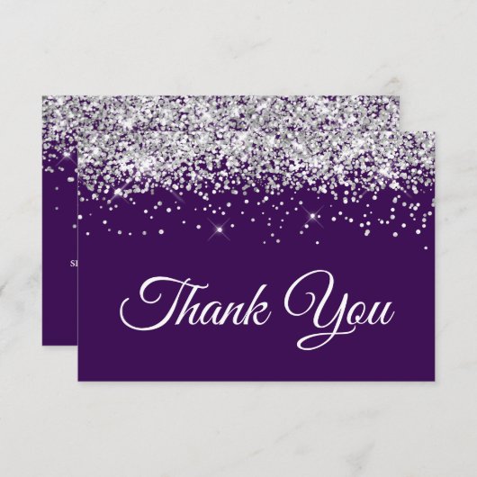 Carte De Remerciements Parties scintillant d'argent foncé violet doux 16 (Devant / Derrière)
