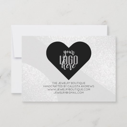 Carte De Remerciements Parties scintillant d'argent Geo Heart Logo du cli (Dos)