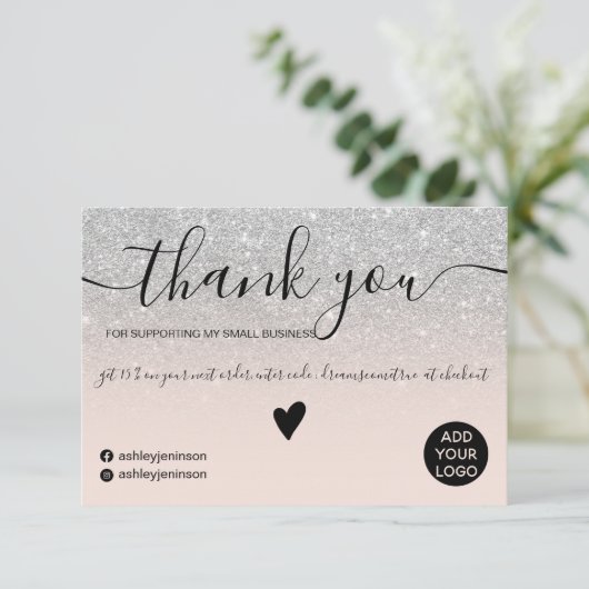 Carte De Remerciements Parties scintillant d'argent moderne ordre de brou (Debout devant)