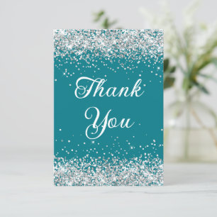 Carte De Remerciements Parties scintillant d'argent noir turquoise 40e an