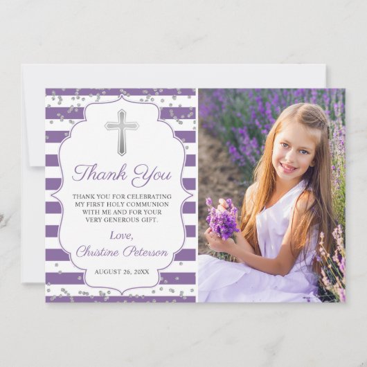 Carte De Remerciements Parties scintillant d'argent Purple Stripes premiè (Devant)