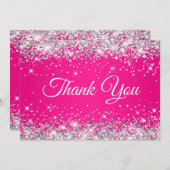 Carte De Remerciements Parties scintillant d'argent rose chaud 40e annive (Devant / Derrière)