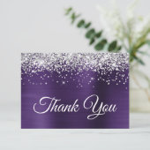 Carte De Remerciements Parties scintillant d'argent Violet foncé violet v (Debout devant)