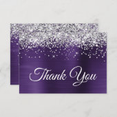 Carte De Remerciements Parties scintillant d'argent Violet foncé violet v (Devant / Derrière)