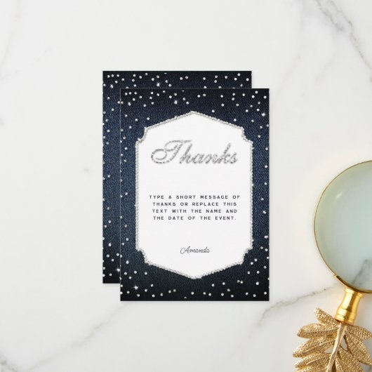 Carte De Remerciements Parties scintillant de diamants Denim Rhinestones (Devant/Arrière en situation)