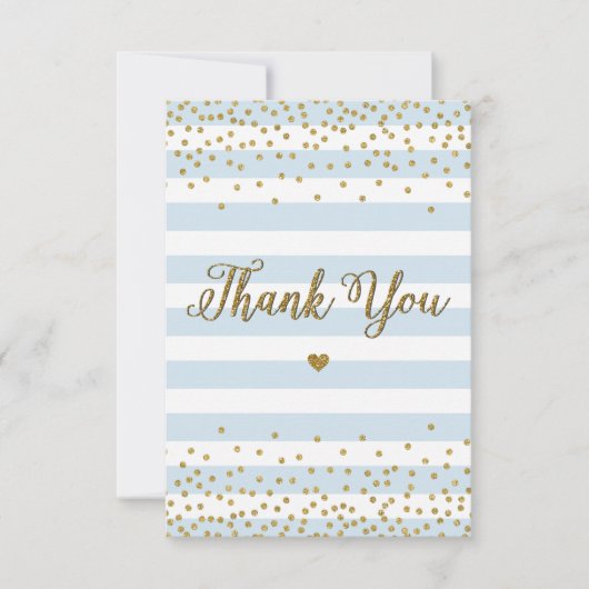 Carte De Remerciements Parties scintillant d'or bleu clair Baby shower ga (Devant)