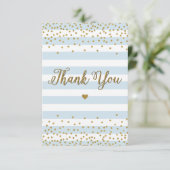 Carte De Remerciements Parties scintillant d'or bleu clair Baby shower ga (Debout devant)