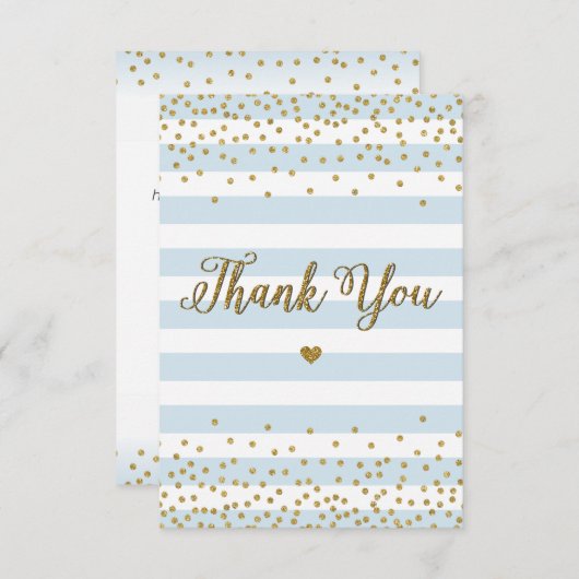 Carte De Remerciements Parties scintillant d'or bleu clair Baby shower ga (Devant / Derrière)