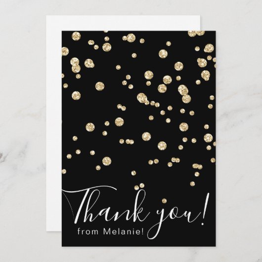 Carte De Remerciements Parties scintillant d'or moderne confetti noir (Devant / Derrière)