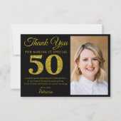 Carte De Remerciements Parties scintillant d'or noir 50e anniversaire Mer (Devant)