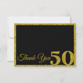 Carte De Remerciements Parties scintillant d'or noir 50e anniversaire Mer (Dos)