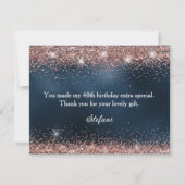 Carte De Remerciements Parties scintillant d'or rose et flacon bleu marin (Dos)