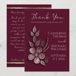 Carte De Remerciements Parties scintillant d'or Rose moderne et élégant F