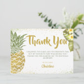 Carte De Remerciements Parties scintillant d'or vert tropical ananas Anni (Debout devant)