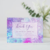 Carte De Remerciements Parties scintillant en marbre violet turquoise Lil (Debout devant)