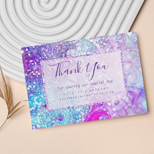 Carte De Remerciements Parties scintillant en marbre violet turquoise Lil