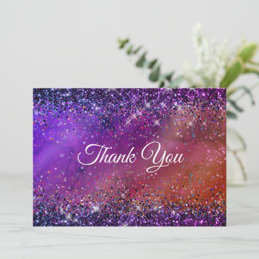 Carte De Remerciements Parties scintillant en métal brossé violet iridesc (Debout devant)