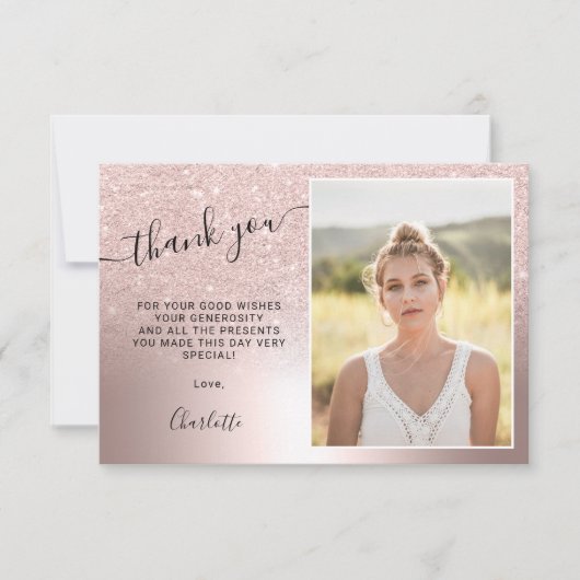 Carte De Remerciements parties scintillant en or rose métallique ombre 3 (Devant)