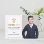 Carte De Remerciements Parties scintillant Gold Frame Marine Blue Communi (Debout devant)