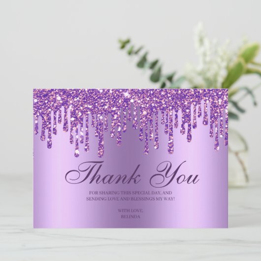 Carte De Remerciements Parties scintillant goutte pourpre bébé pieds Cart (Debout devant)
