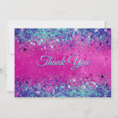 Carte De Remerciements Parties scintillant irisée rose aqua chic (Devant)