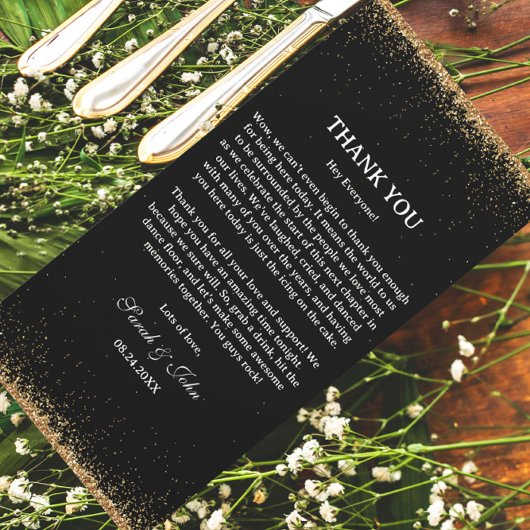 Carte De Remerciements Parties scintillant Noire et Or Tables de réceptio