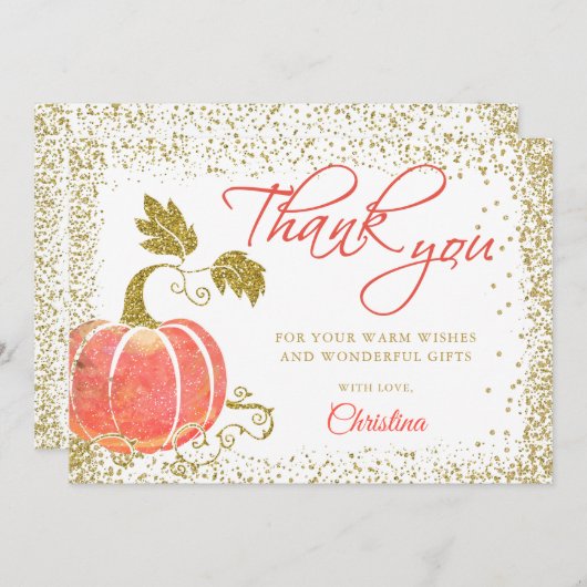 Carte De Remerciements Parties scintillant or Citrouille d'aquarelle Merc (Devant / Derrière)