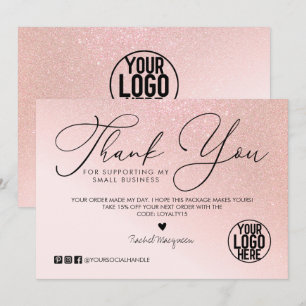 Carte De Remerciements Parties scintillant or rose Blush Pink Client Busi