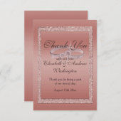 Carte De Remerciements Parties scintillant or rose et anneaux Mariage arg (Devant / Derrière)