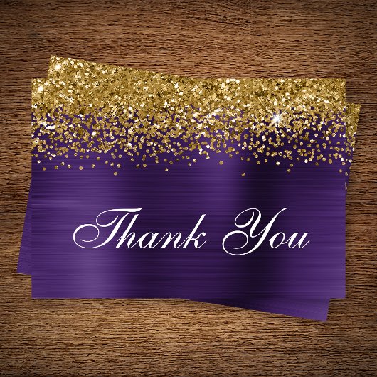 Carte De Remerciements Parties scintillant Or Violet foncé Violet Ombre F